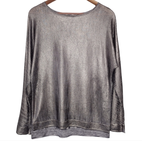 Halston Heritage Tops - Halston Heritage Women's Metallic Gold Scoop Neck Long Sleeve Blouse Size S